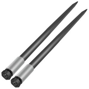 Hay Spear Spears 49" Hay Bale Spear Spike, 4000 lbs Capacity Quick Attach Square Hay Bale Spears, 2 Pics Black Bale Forks, Bale Hay Spike with Hex Nut & Sleeve for Buckets Tractors Loaders