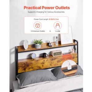 headboard for full size bed adjustable height headboard with 2 shelves storage freestanding head board with charging station and led light for different bed frames easy assembly brown 1.jpg
