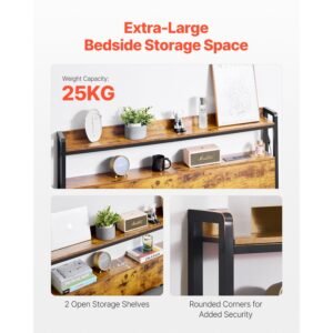 headboard for full size bed adjustable height headboard with 2 shelves storage freestanding head board with charging station and led light for different bed frames easy assembly brown 4.jpg