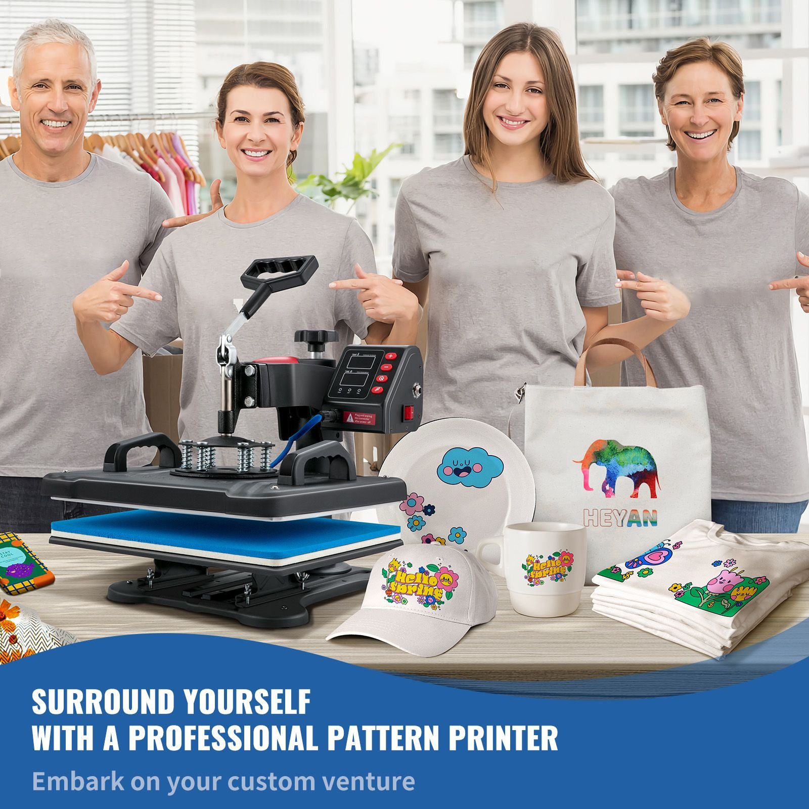 heat press, 5 in 1 heat press 12x15 machine machine, digital precise temperature control, clamshell sublimation transfer printer fast heat up, vinyl heat press for mug cup t shirt plate, 900w
