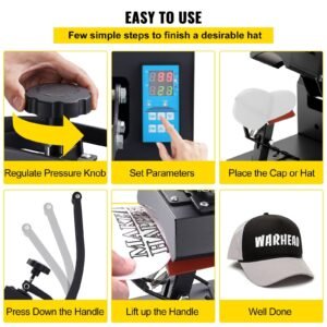 Heat Press 6x3.75Inch Curved Element Hat Press Clamshell Design Heat Press for Hats Rigid Steel Frame No Stick Digital LCD Timer and Temperature Control (6x3.75Inch Clamshell Design)