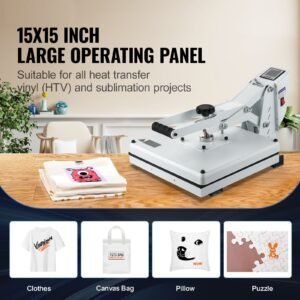 heat press, heat press machine for t shirt, fast heating, high pressure heat press 15x15, power digital industrial sublimation printer for heat transfer vinyl, easy to use, white