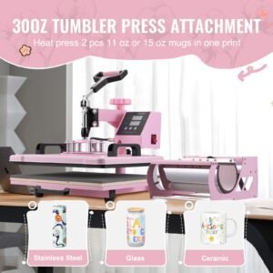 heat press machine 12 x 15 inch 5 in 1 heat transfer machine with 30 oz tumbler press 360 swing away t shirt pressing digital precise control for t shirtsmugshatsplates pink 1.jpg