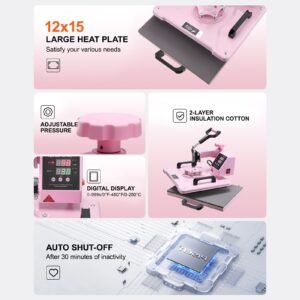 heat press machine 12 x 15 inch 5 in 1 heat transfer machine with 30 oz tumbler press 360 swing away t shirt pressing digital precise control for t shirtsmugshatsplates pink 3.jpg
