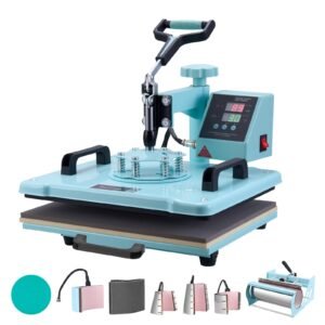 Heat Press Machine, 12 x 15 inch, 8 in 1 Heat Transfer Machine with 6-30 oz Tumbler Press, 360° Swing Away T-Shirt Pressing, Digital Precise Control, for T-Shirts/Mugs/Hats/Plates, Green