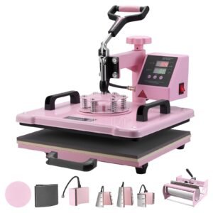 Heat Press Machine, 12 x 15 inch, 8 in 1 Heat Transfer Machine with 6-30 oz Tumbler Press, 360° Swing Away T-Shirt Pressing, Digital Precise Control, for T-Shirts/Mugs/Hats/Plates, Pink
