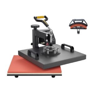 Heat Press Machine, 15 x 15 inch, 2 in 1 Heat Transfer Machine with Hat Press, 360° Swing Away T-Shirt Pressing, Digital Precise Control, Fast Even Heating for T-Shirts/Hats/Caps, Black