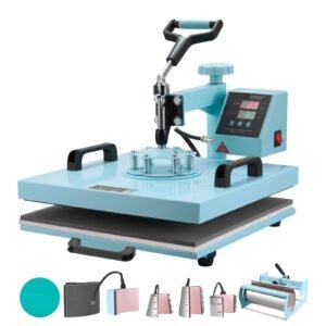 Heat Press Machine, 15 x 15 inch, 8 in 1 Heat Transfer Machine with 6-30 oz Tumbler Press, 360° Swing Away T-Shirt Pressing, Digital Precise Control, for T-Shirts/Mugs/Hats/Plates, Green