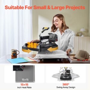 heat press machine 8 in 1 combo, heat press 15x15 in, swing away t shirt printing machine digital control, multifunction transfer machine sublimation, for t shirt hat cap mug plate, black