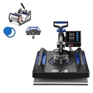 Heat Press Machine 8 in 1 Combo, Heat Press 15x15 in, Swing Away T Shirt Printing Machine Digital Control, Multifunction Transfer Machine Sublimation, for T-Shirt Hat Cap Mug Plate, Blue