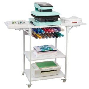 heat press table 3 tier movable heat press stand foldable heat transfer machine stand with wheels and vinyl roll holder rolling metal workbench for sublimation transfer machine white.jpg