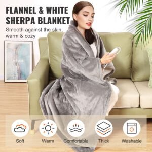 heated blanket electric throw 50 x 60 twin size soft flannel sherpa heating blanket with 3 hours timer auto off 5 heating levels for sofa machine washable etl fcc certification grey 2.jpg