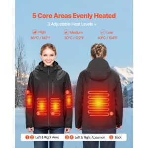 heated jacket for men with 7.4v battery, soft shell electric heating coat, windproof waterproof lightweight outerwear with 5 heating zones & 3 heat settings, machine washable, m size