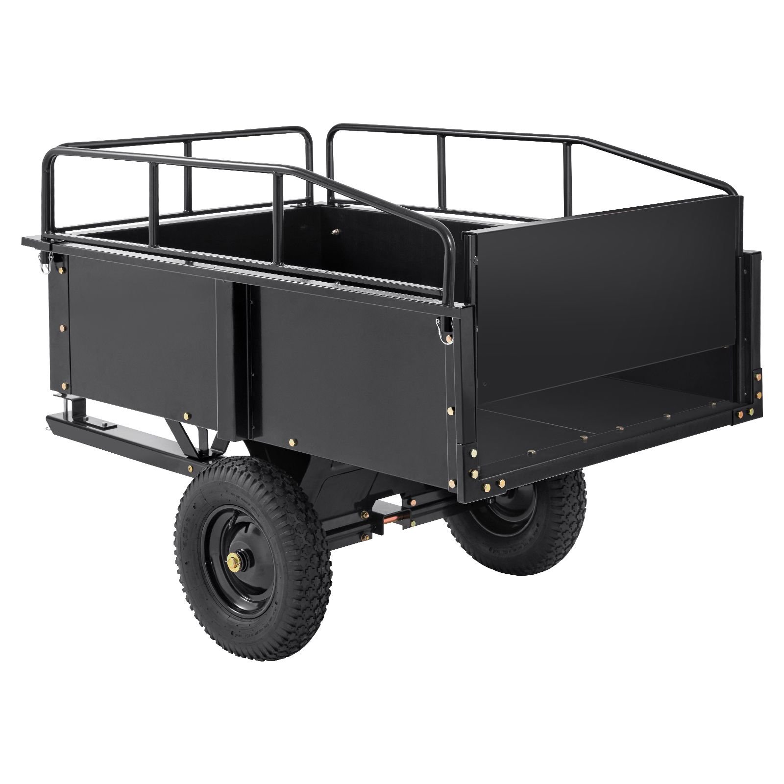 heavy duty atv trailer steel dump cart 750 pound 15 cubic feet garden utility trailer with removable sides for riding lawn mower tractor.jpg