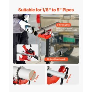 Heavy-Duty Pipe Chain Vise, 1/8" - 5" Pipe Capacity, 26" Rugged Chain & Cast Iron Base, Hitch Mount Vise Plate Holder With Adjustable Height - Fits 2 inch x 2 inch Receiver
