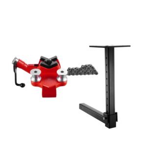 heavy duty pipe chain vise, 1/8" 5" pipe capacity, 26" rugged chain & cast iron base, hitch mount vise plate holder with adjustable height fits 2 inch x 2 inch receiver