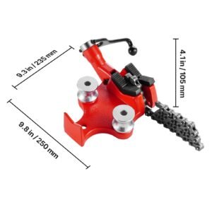 heavy duty pipe chain vise, 1/8" 5" pipe capacity, 26" rugged chain & cast iron base, hitch mount vise plate holder with adjustable height fits 2 inch x 2 inch receiver