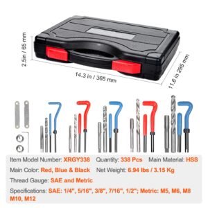 helicoil thread repair kit 338 piece sae and metric rethreading tool kit m5 m6 m8 m10 m12 14 516 38 716 12 hss drill bits thread inserts taps breakoff installation tools 1.jpg