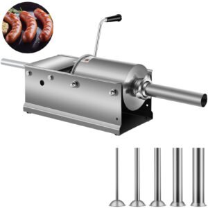 Horizontal Sausage Stuffer 3L/ 7Lbs Manual Sausage Maker With 5 Filling Nozzles Sausage Stuffing Machine For Home & Commercial Use Stainless Steel