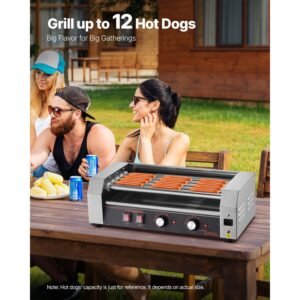 hot dog roller 12 hot dog 5 rollers stainless steel sausage grill cooker 750w hot dog machine with dual temp control removable oil drip tray for party home commercial 1.jpg
