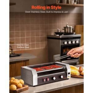 hot dog roller 12 hot dog 5 rollers stainless steel sausage grill cooker 750w hot dog machine with dual temp control removable oil drip tray for party home commercial 3.jpg