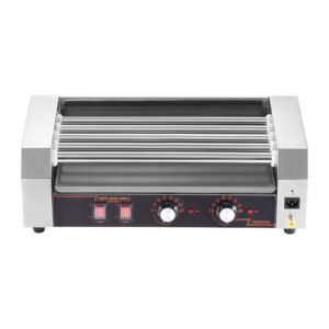 Hot Dog Roller, 12 Hot Dog 5 Rollers, Stainless Steel Sausage Grill Cooker, 750W Hot Dog Machine with Dual Temp Control, Removable Oil Drip Tray, for Party Home Commercial