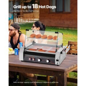hot dog roller 18 hot dog 7 rollers stainless steel sausage grill cooker 1050w commercial hot dog machine with dual temp control cover side storage box removable shelf oil drip tray 1.jpg