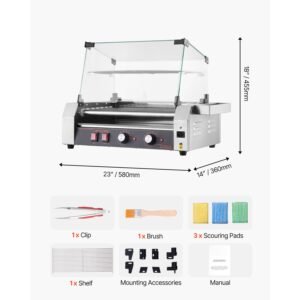hot dog roller 18 hot dog 7 rollers stainless steel sausage grill cooker 1050w commercial hot dog machine with dual temp control cover side storage box removable shelf oil drip tray 3.jpg