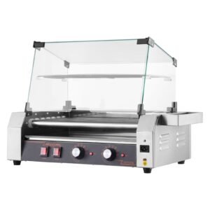 hot dog roller 18 hot dog 7 rollers stainless steel sausage grill cooker 1050w commercial hot dog machine with dual temp control cover side storage box removable shelf oil drip tray.jpg