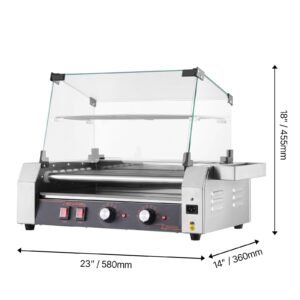 hot dog roller 18 hot dog 7 rollers stainless steel sausage grill cooker 1050w commercial hot dog machine with dual temp control cover side storage box removable shelf oil drip tray 4.jpg