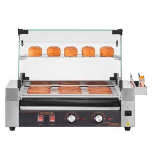 hot dog roller 18 hot dog 7 rollers stainless steel sausage grill cooker 1050w commercial hot dog machine with dual temp control cover side storage box removable shelf oil drip tray 5.jpg