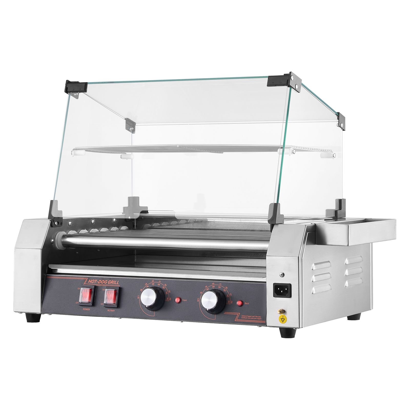hot dog roller 18 hot dog 7 rollers stainless steel sausage grill cooker 1050w commercial hot dog machine with dual temp control cover side storage box removable shelf oil drip tray.jpg