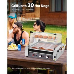 hot dog roller 30 hot dog 11 rollers stainless steel sausage grill cooker 1600w commercial hot dog machine with dual temp control cover side storage box removable shelf oil drip tray 1.jpg