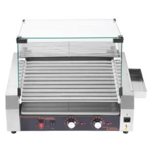 hot dog roller 30 hot dog 11 rollers stainless steel sausage grill cooker 1600w commercial hot dog machine with dual temp control cover side storage box removable shelf oil drip tray.jpg