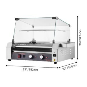 hot dog roller 30 hot dog 11 rollers stainless steel sausage grill cooker 1600w commercial hot dog machine with dual temp control cover side storage box removable shelf oil drip tray 4.jpg