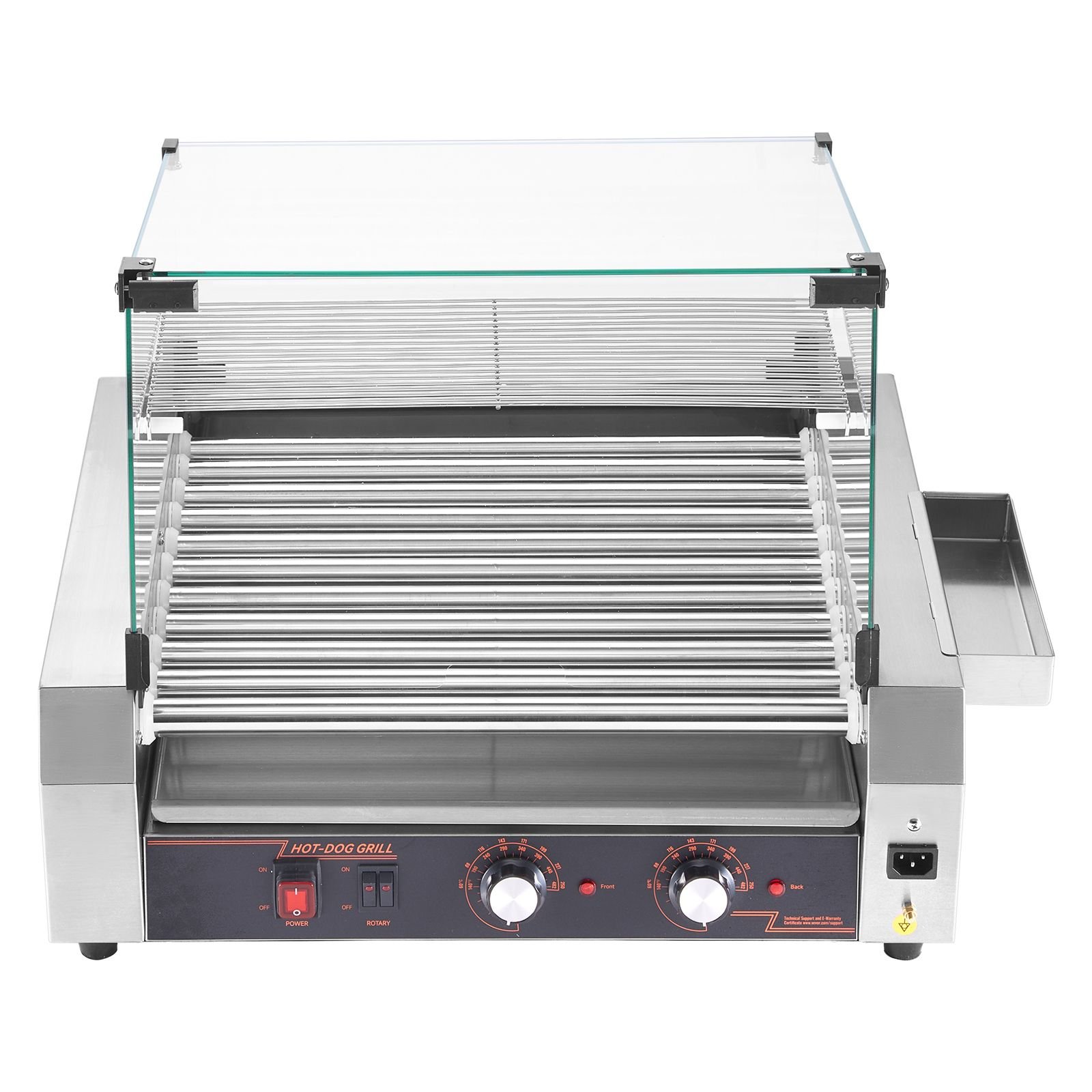 hot dog roller 30 hot dog 11 rollers stainless steel sausage grill cooker 1600w commercial hot dog machine with dual temp control cover side storage box removable shelf oil drip tray.jpg