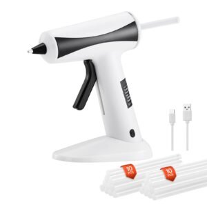 Hot Glue Gun, Rechargeable Cordless Glue Gun, Mini Wireless Hot Glue Gun Kit with 2200mAh Battery, 20 Pcs Glue Sticks, Fast Preheating & High Temp, for Crafts, Arts, DIY, Quick Home Repairs