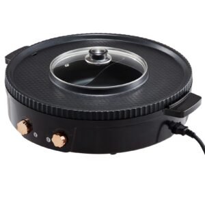 Hot Pot with Grill, 1800W 2-in-1 Electric Smokeless Grill and Hot Pot, Korean BBQ Shabu Shabu Hotpot with Separate Dual Temperature Control, Non-stick Pan, for 2-8 People Family Dining