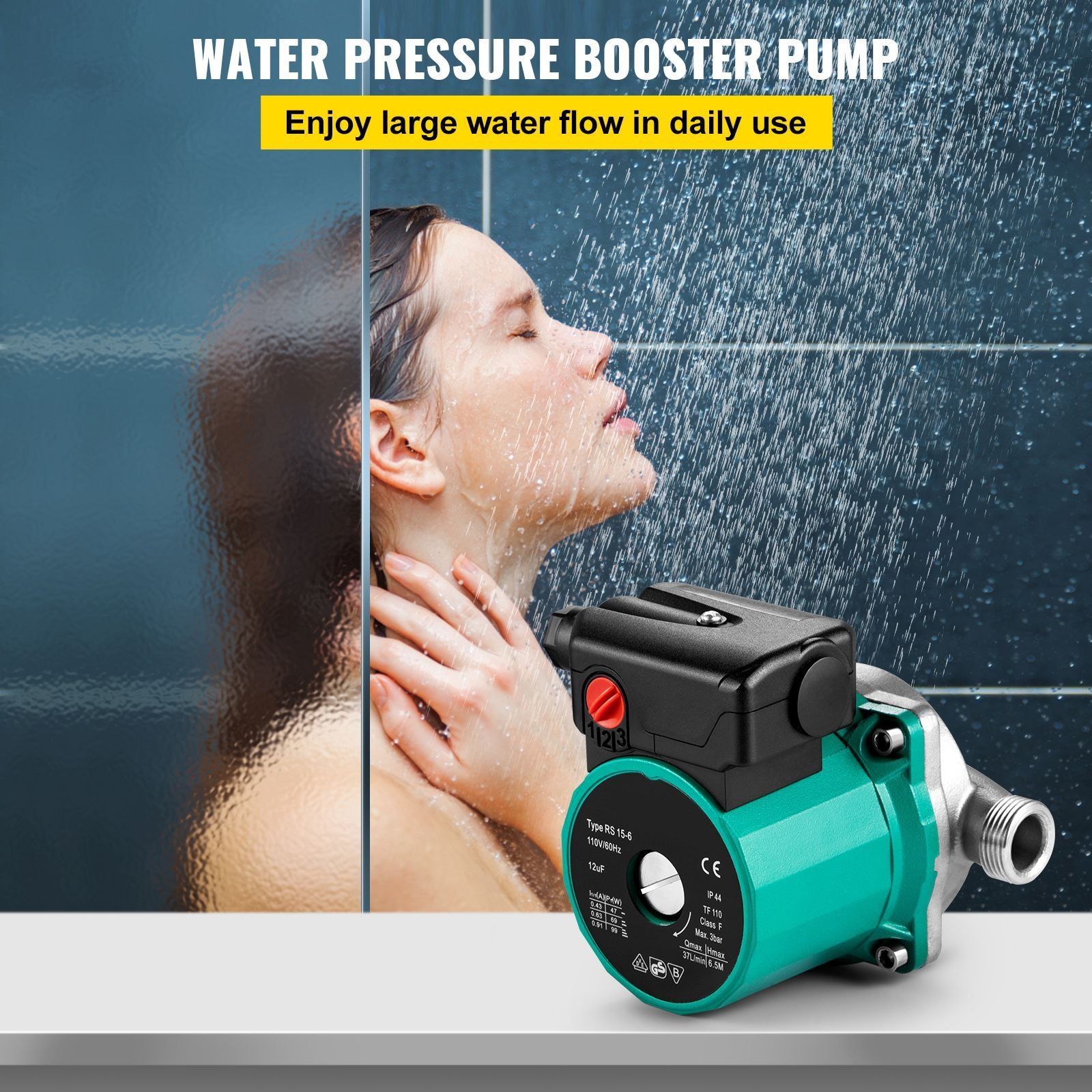 hot water recirculating pump, 93w, 110v water circulator pump, circulation pump, 3/4″ g thread to 1/2″ npt brass adapter, stainless steel head, 3 speed control for electric water heater system