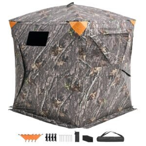 Hunting Blind, 270° See Through Ground Blind, 2-3 Person Pop Up Deer Blind for Hunting with Carrying Bag, Portable Resilient Hunting Tent, 3 Horizontal Windows for Turkey and Deer Hunting