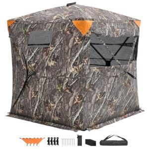 Hunting Blind, 270° See Through Ground Blind, 2-3 Person Pop Up Deer Blind for Hunting with Carrying Bag, Portable Resilient Hunting Tent, One-Way See-Through Mesh for Turkey and Deer Hunting