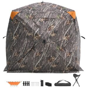 Hunting Blind, 270° See Through Ground Blind, 4-5 Person Pop Up Deer Blind for Hunting with Carrying Bag, Portable Resilient Hunting Tent, One-Way See-Through Mesh for Turkey and Deer Hunting
