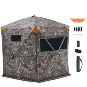 Hunting Blind, 6-7 Person Ground Blinds with Carrying Bag, Portable Camouflage Tent, Reinforced Durable Concealed Shelter with Silent Zipper Door and Window, for Turkey and Deer
