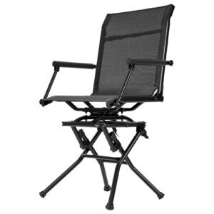 Hunting Chair, 360° Silent Swivel, Foldable Lightweight Portable Blind Chair, Heavy-Duty Steel Frame Ground Stool Seat, with Armrest, Adjustable Carry Strap, 300 Lbs Capacity for Fishing Camping