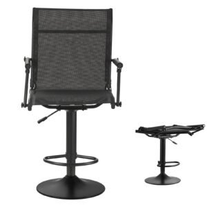 Hunting Chair, 360° Silent Swivel, Lightweight Blind Chair, Heavy-Duty Steel Frame Ground Stool Seat, with Padded Armrests, Height Adjustable, 300 Lbs Capacity, for Outdoor Fishing, Camping