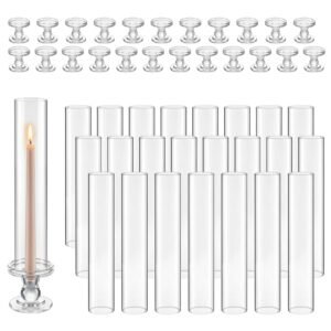 Hurricane Candle Holders Set of 24, 12.6 in Tall Clear Glass Taper Candle Holders, High Borosilicate Glass, 2.36 in Cylinder for Wedding, Table Centerpiece, Party, Home Decor, Wind Protection