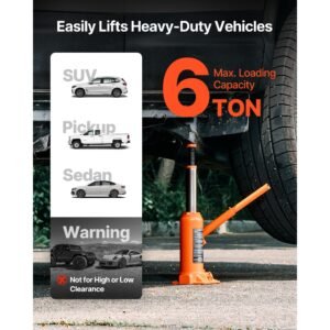 Hydraulic Bottle Jack, 6 Ton (13227.6 lbs) Capacity, 7.7-14.8 Inch Lifting Range, Heavy Duty Welded Bottle Jack for Car, SUV, Pickup, Auto Repair, House Lift and Agricultural Equipment, Orange