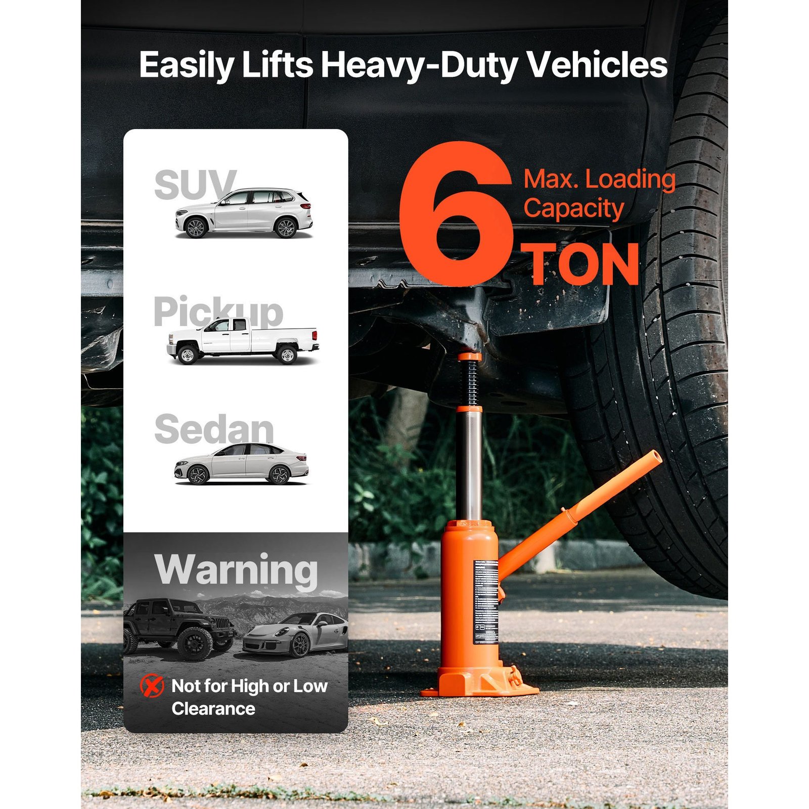 hydraulic bottle jack, 6 ton (13227.6 lbs) capacity, 7.7 14.8 inch lifting range, heavy duty welded bottle jack for car, suv, pickup, auto repair, house lift and agricultural equipment, orange