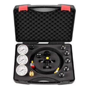 Hydraulic Nitrogen Accumulator Charging Kit, All-in-One Nitrogen Fill Kit, Pressure Test System with 3 Gauges (1500, 4000, 6000 PSI), 6 Adapters Couplings, 1 Gas Hose, 1 Valve, 1 CGA580 Adapter