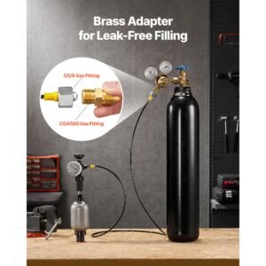 hydraulic nitrogen accumulator charging kit, all in one nitrogen fill kit, pressure test system with 3 gauges (1500, 4000, 6000 psi), 6 adapters couplings, 1 gas hose, 1 valve, 1 cga580 adapter
